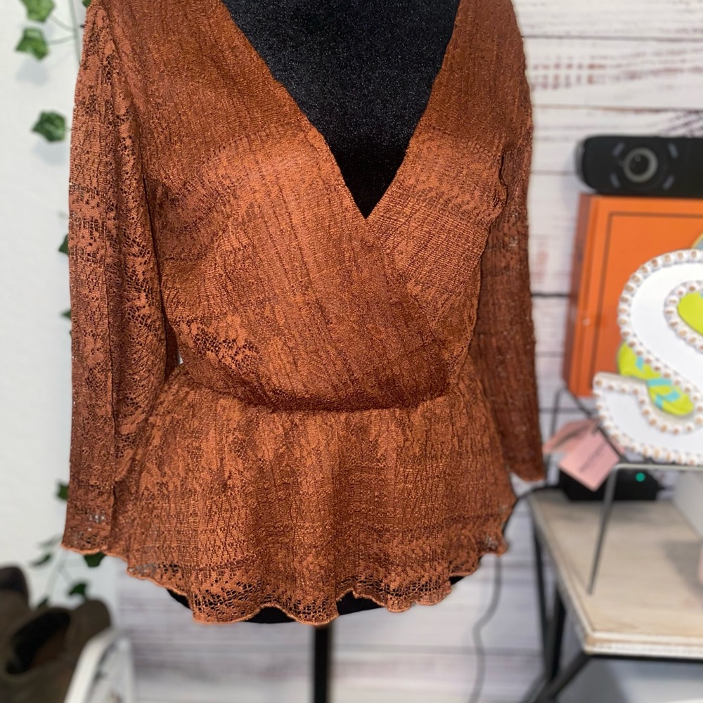 Willow and Root Brown Lace boho Top